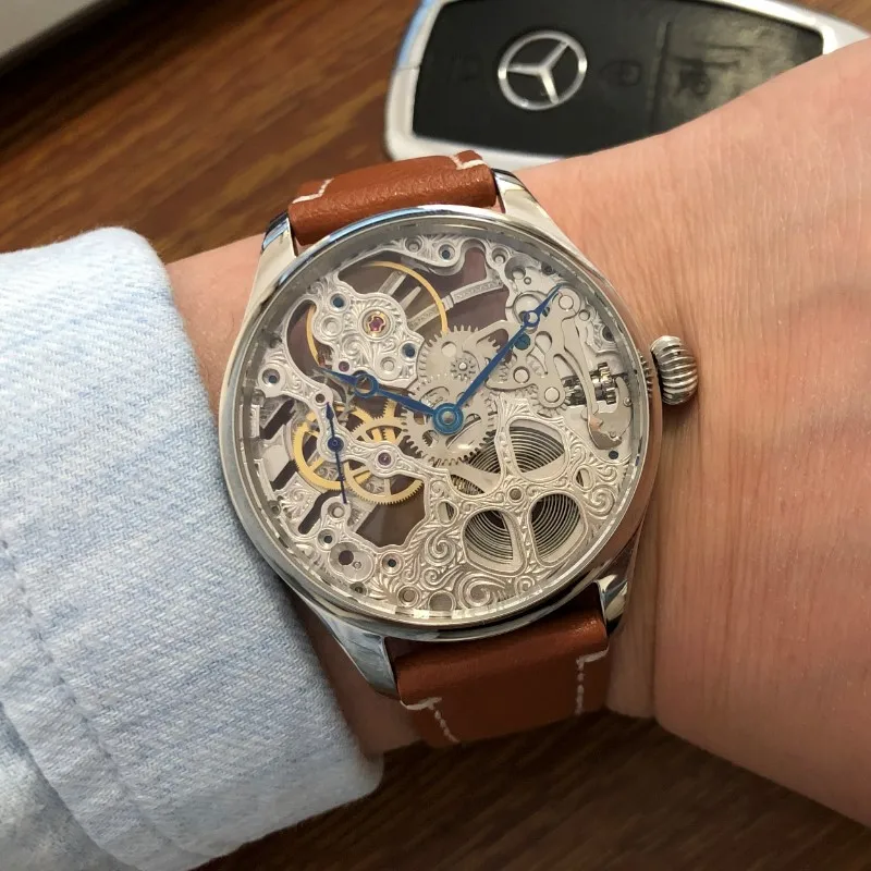 41mm NEW GEERVO Skeleton Men Watch Hand Winding ST3600SK Hollow Out Movement Mechanical Fashion Wristwatch Sapphire Crystal