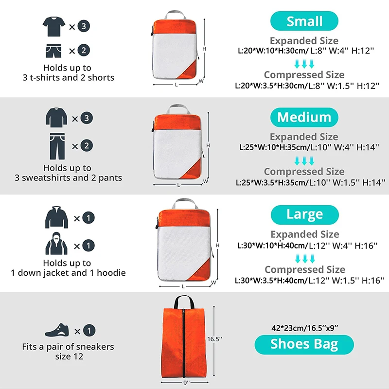 4pcs/set Portable Travel Packing Bag Thickened Waterproof Clothes Compression Storage Bag Shoes Clothes Travel Bags Packing Cube