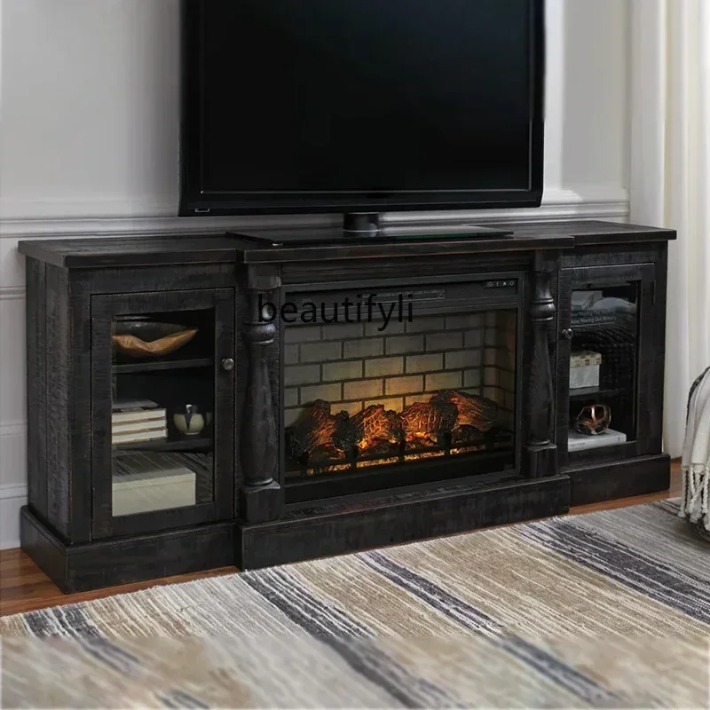 

American Grille Black Fireplace Mantel Living Room Decoration Entrance Cabinet Background Wall TV Cabinet Floor Cabinet