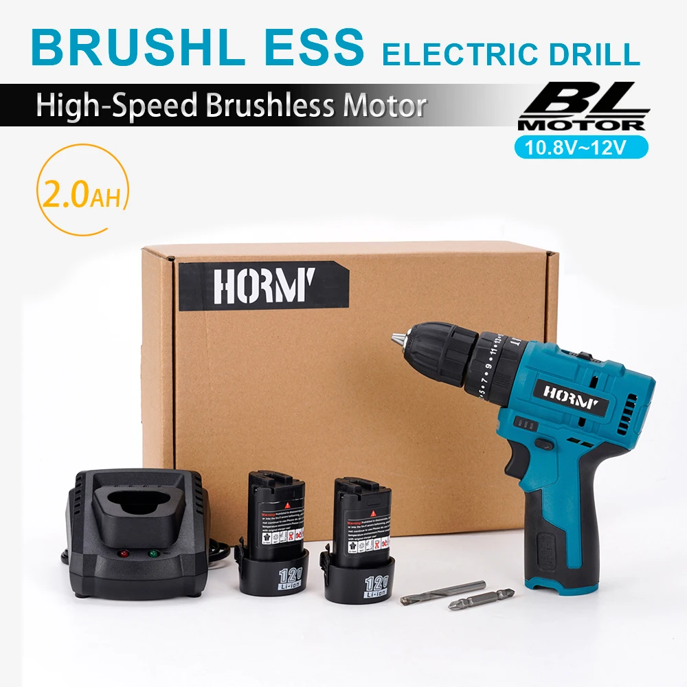 12V Brushless Electric Drill 3in1 Cordless Driller Driver Adjustable Speed Electric Impact Drill Screwdriver with Li-ion Battery