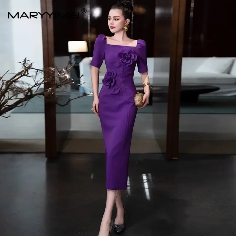 Gedivoen – robe crayon pour femmes, mode automne, col carré, manches courtes, avec des Appliques, jolie coupe cintrée, portefeuille aux hanches, robes de bal de soirée