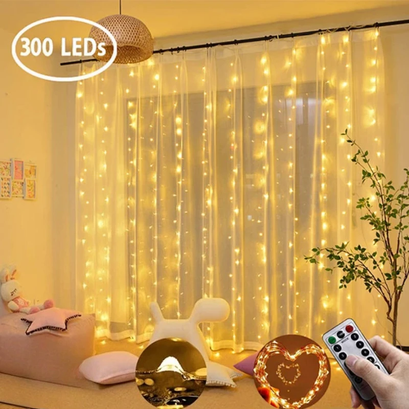 LED Curtain Lights USB Powered with Remote Control Holiday Christmas Decorations for Home Wedding Birthday Bedroom Party Lights