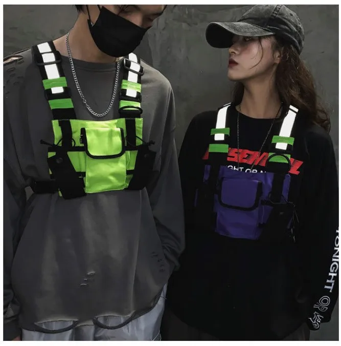 Functional Tactical Chest Bag For Men Fashion Bullet Hip Hop Vest Streetwear Bag Waist Pack Unisex Black Chest Rig Bag