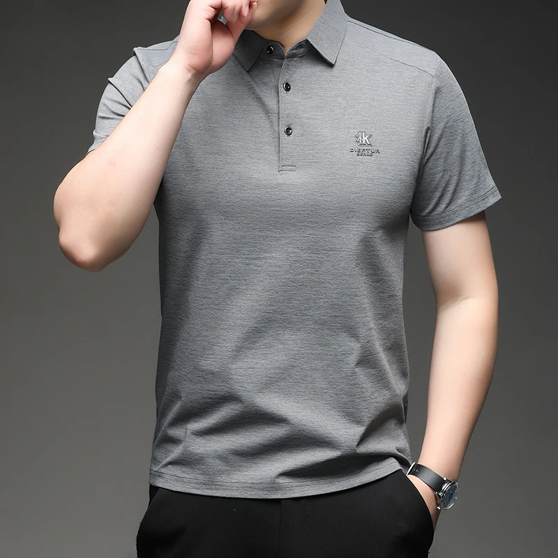 Herren-Kurzarm-Poloshirt mit gesticktem Logo, weichem, atmungsaktivem Stoff, lässiges Business-Oberteil für den täglichen Gebrauch. – Detail 12