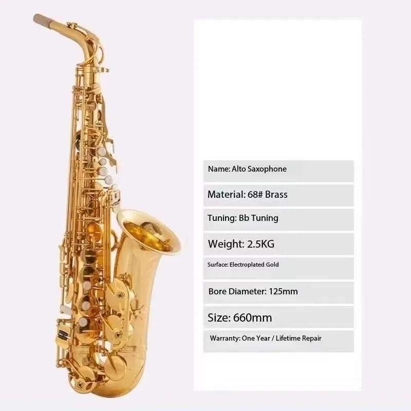 Electronic Bass Alto Saxophone for Beginners and Professional Players with Gold-plated Finish and Rust-resistant Brass