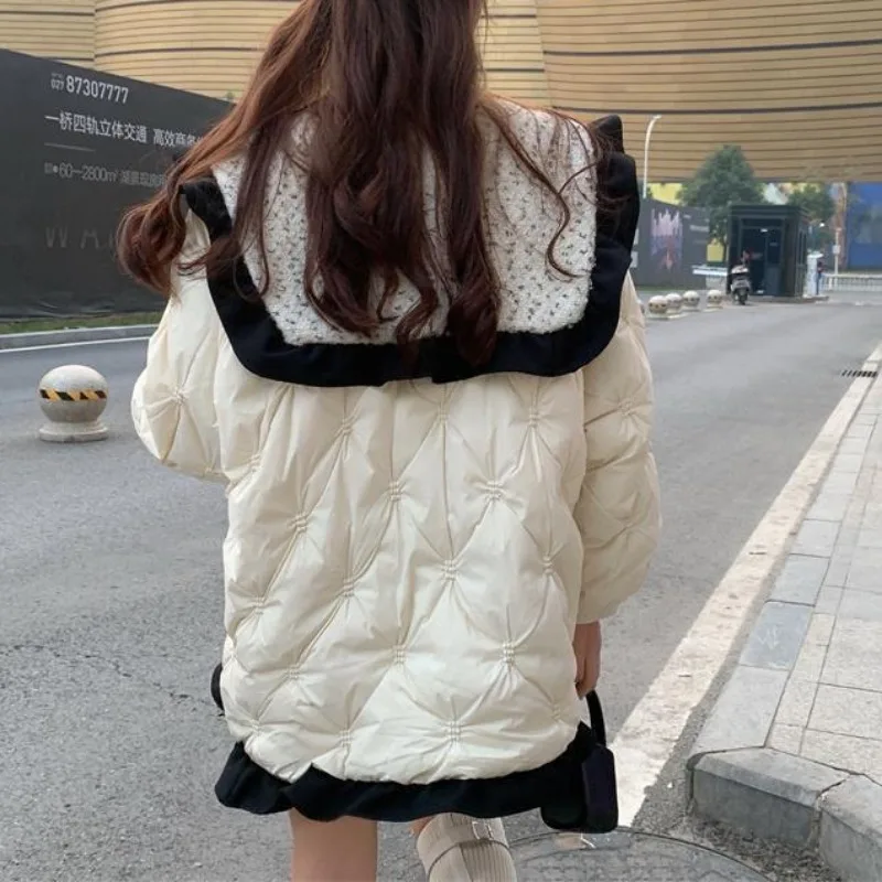 Doll Collar Small Fragrance Jacket 2024 New Winter Down Cotton Button Loose Padded Coat Female Thickening Warm Puffer Parkas