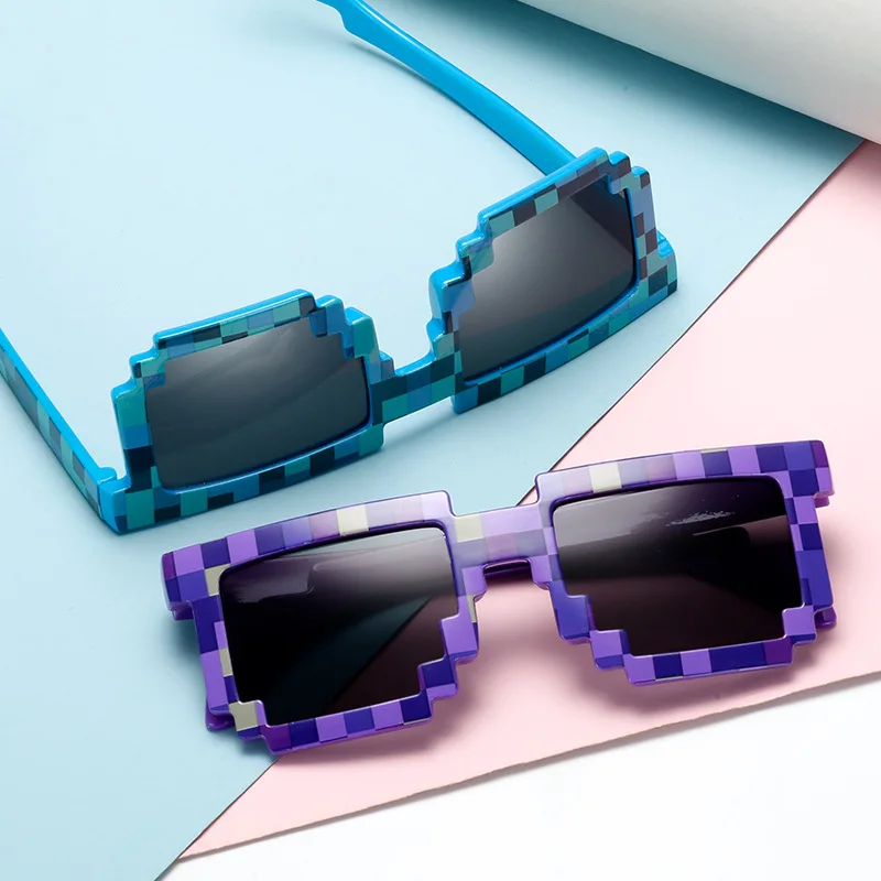 9 colors Fashion Sunglasses Kids cos play action Game Toy Mosaic Square Glasses with EVA case Toys for boy girl gift