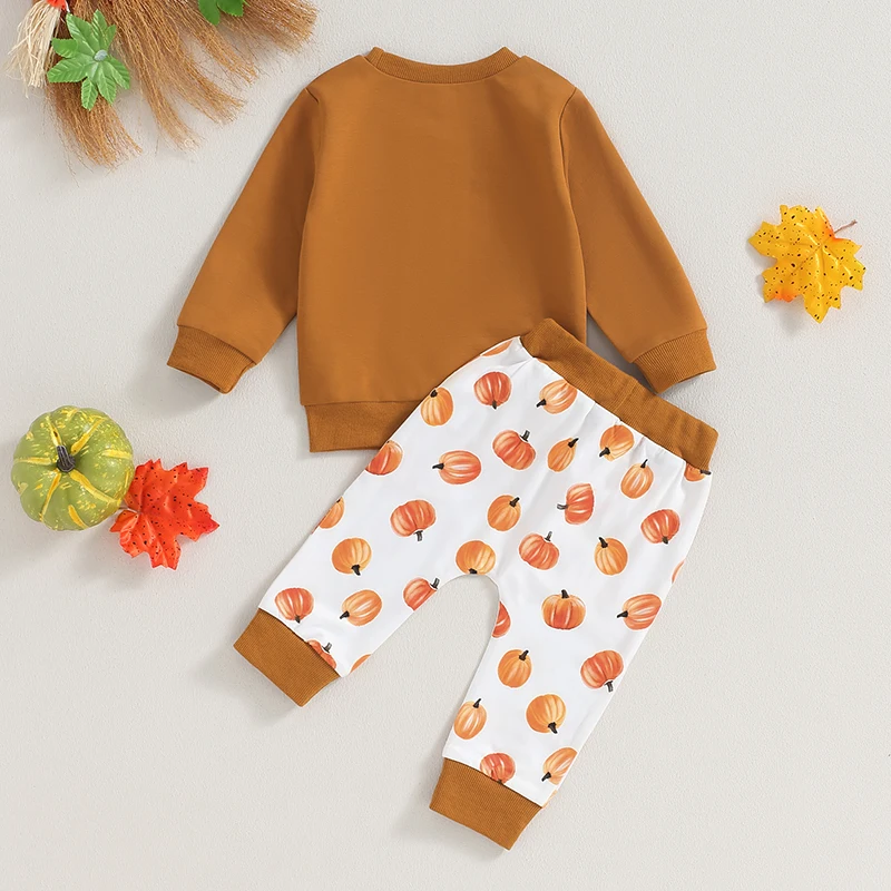 

Infant 2-Piece Halloween Costume Set with Long Sleeve Letter Print Sweatshirt and Pumpkin Trousers - Adorable Toddler Apparel