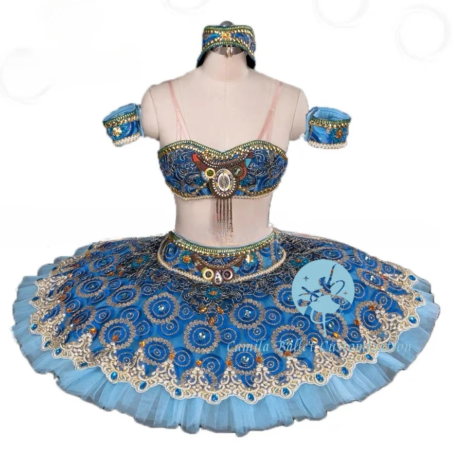 

High-end custom royal blue split two-piece set of pirate ballet repertoire competition performance Tutu skirt adult and child