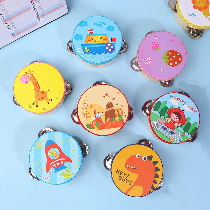 10 سنتيمتر خشبية الدف طبل جرس دليل آلة موسيقية قرع وسائل تعليمية للأطفال لعبة التعليم المبكر طبلة ذات يد #3