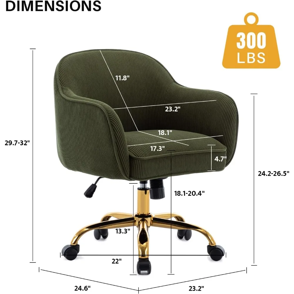 كرسي مكتب منزلي بأذرع ذهبية عجلات حديثة مخملية منجدة كرسي كمبيوتر منتصف الظهر مريح قابل للتعديل #2
