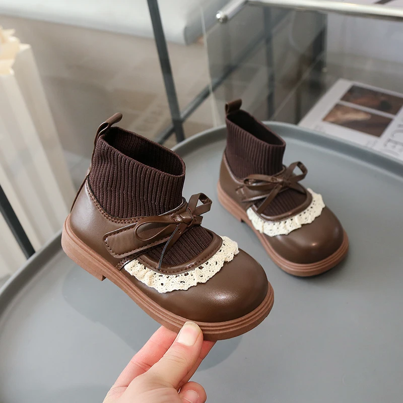 Girls Leather Shoes Toddlers Flats Princess Sweet Little Kids Soft Shoes T-strap Retro Classic Children's Dress Shoes for Party