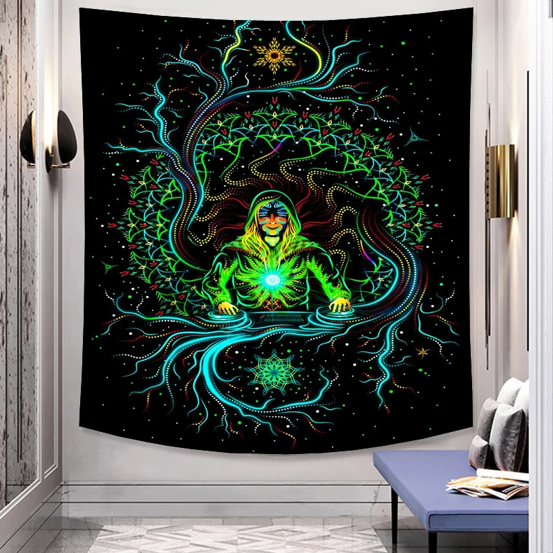 Psychedelic Witchcraft Devil Portrait Tapestry Wall Hanging Hippie Tapiz Boho Dorm Home Background Fabric Decoration