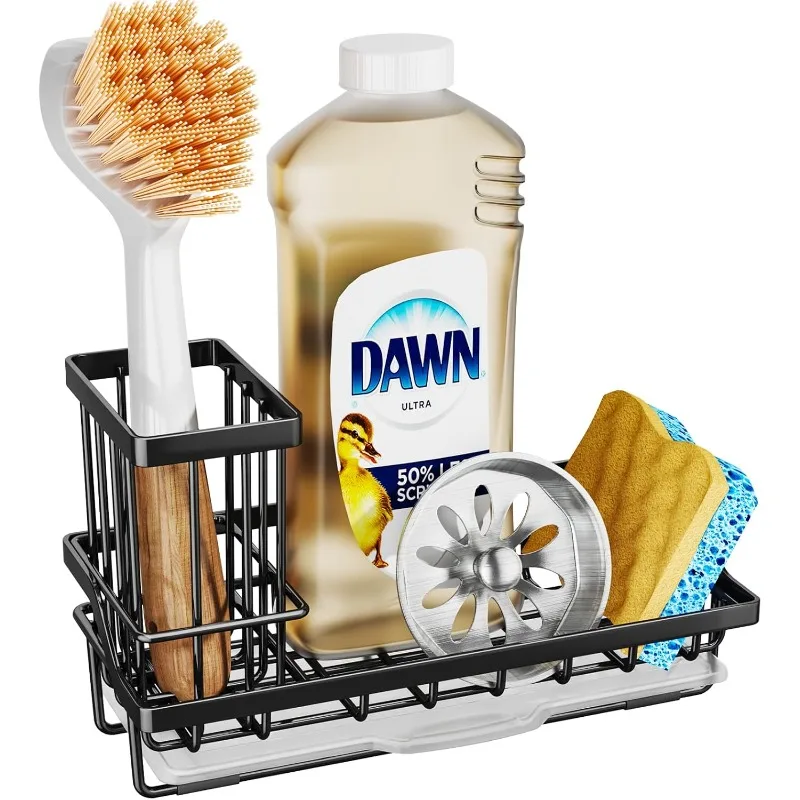 

Sink Caddy Sponge Holder - Kitchen Sink Organizer with High Brush Holder for Countertop by the Sink Holding Dish Soaps