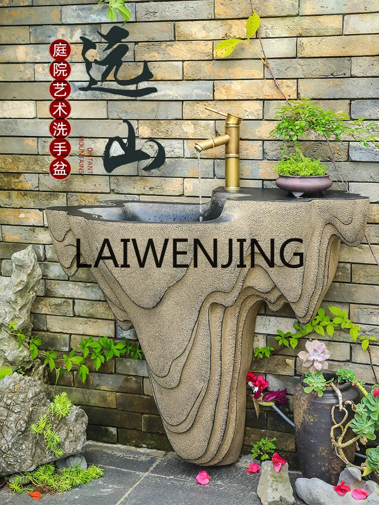 

Outdoor Chinese Style Washbasin Courtyard Garden Pool Balcony Terrace Wall-Mounted Wash Basin Integrated