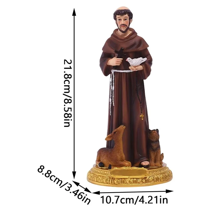 Statue de Francis en résine peinte à la main, Figurine avec colombes croisées, Sculpture de bureau, ornement, cadeau de noël pour la maison, AT51-St