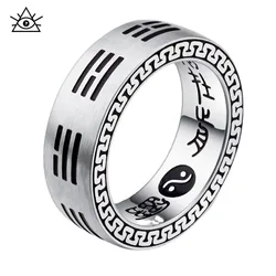 Retro Titanium Steel Nine-character Mantra Ring Yin And Yang Eight Runes And Hexagrams Men And Women's Rings Hand Jewelry