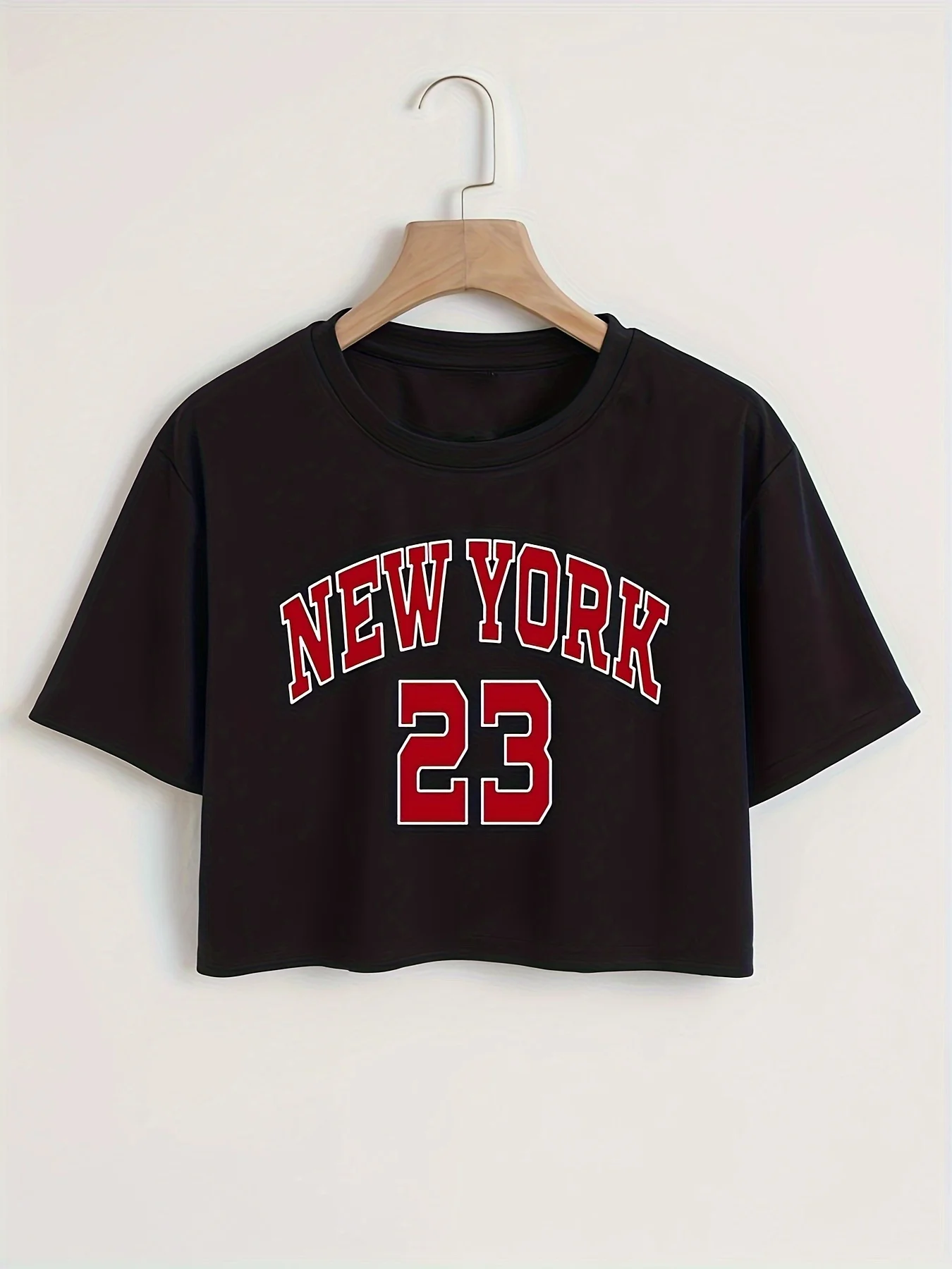 New York Letter Print Crop T-shirt Casual Crew Neck Sleeve Top Women's Clothing Harajuku Short Sleeve Casual Aesthetic Clothes