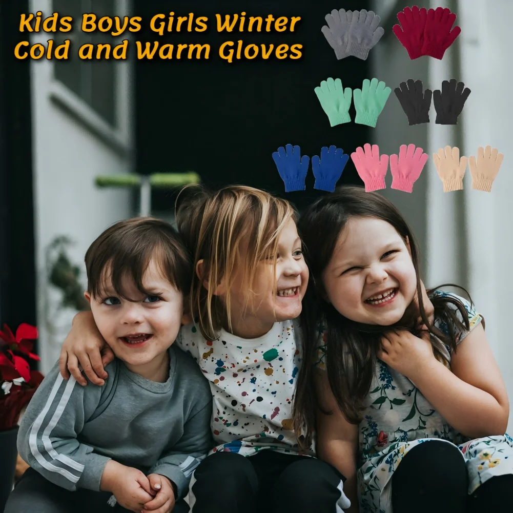 

Для детей 4-8 лет, зимние холодные и теплые перчатки для мальчиков и девочек, детские перчатки, зимние вязаные перчатки с длинными пальцами, однотонные унисекс