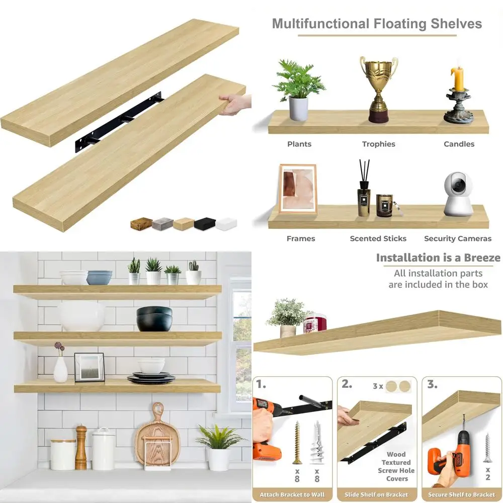 

Maple Wood Floating Shelves, 48 Long for Bathroom, Bedroom, Kitchen, Living Room, and Book Storage with Invisible Brackets (2-Pa