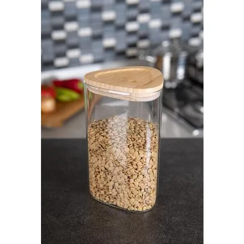 Acar With Bamboo Lid Triangle Glass Jar 900 ml