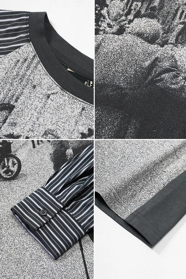 ELFSACK Fitted Graphic Long Sleeve Tee Women, Raglan Striped Sleeve All-Over Print T-Shirt, Retro Y2K Streetwear Top