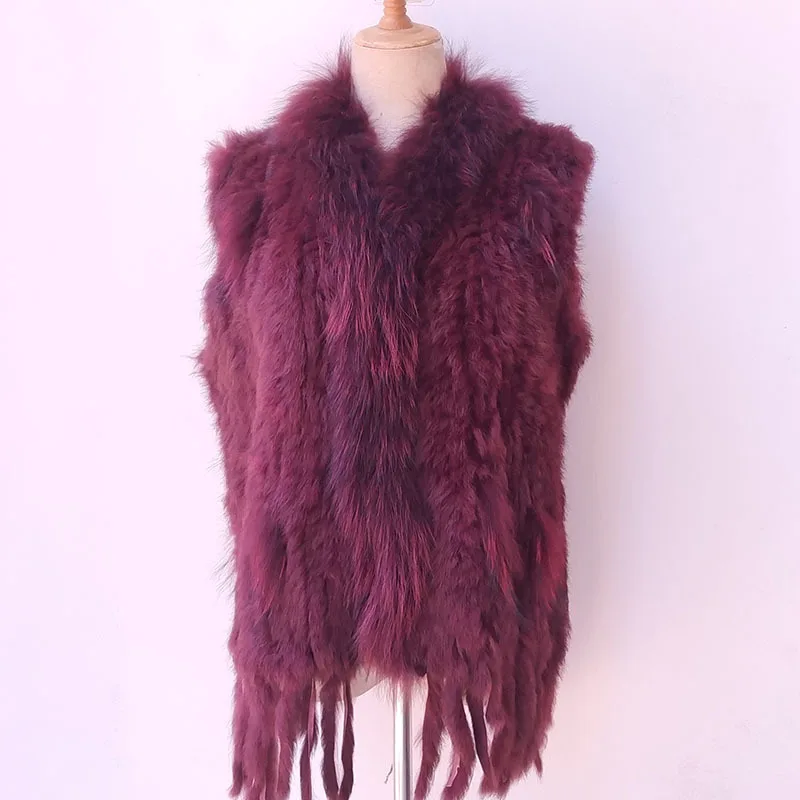 เสื้อกั๊กขนกระต่ายแท้ถักอย่างประณีต ขนแรคคูน ไม่มีแขน งานถักมือ สำหรับงานแต่งงาน ขายส่ง