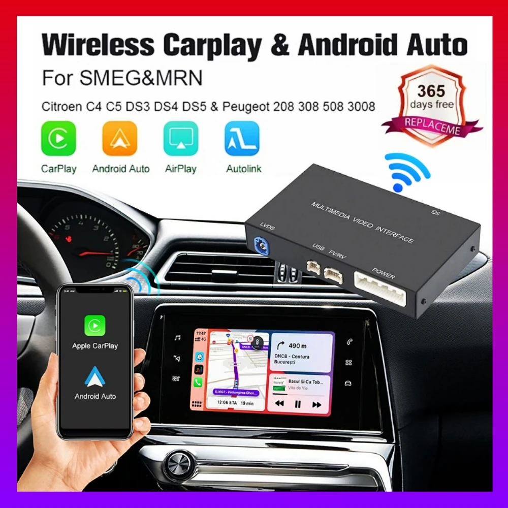 ANYFAR Wireless Carplay Android Auto Module For Peugeot 208 308 508 3008 Citroen C4 DS3 DS4 DS5 SMEG MRN Mirror Link Multimedi