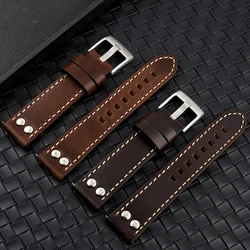 Handmade Genuine Leather Rivets Watch Band Strap 20mm 22mm Coffee Brown Watchband Stainless Steel Buckle Wrist Belt Bracelet