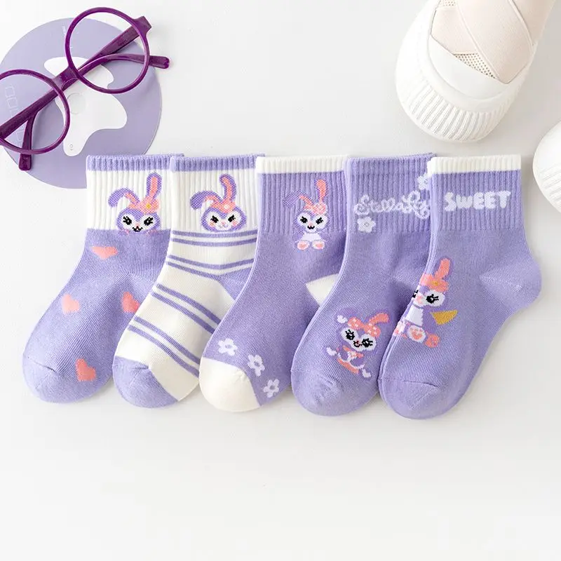 

5 Pairs Kawaii Children's socks New Spring Autumn Cartoon Children Mid-calf Socks Cute Cotton comfortable Sock for Girls Gifts