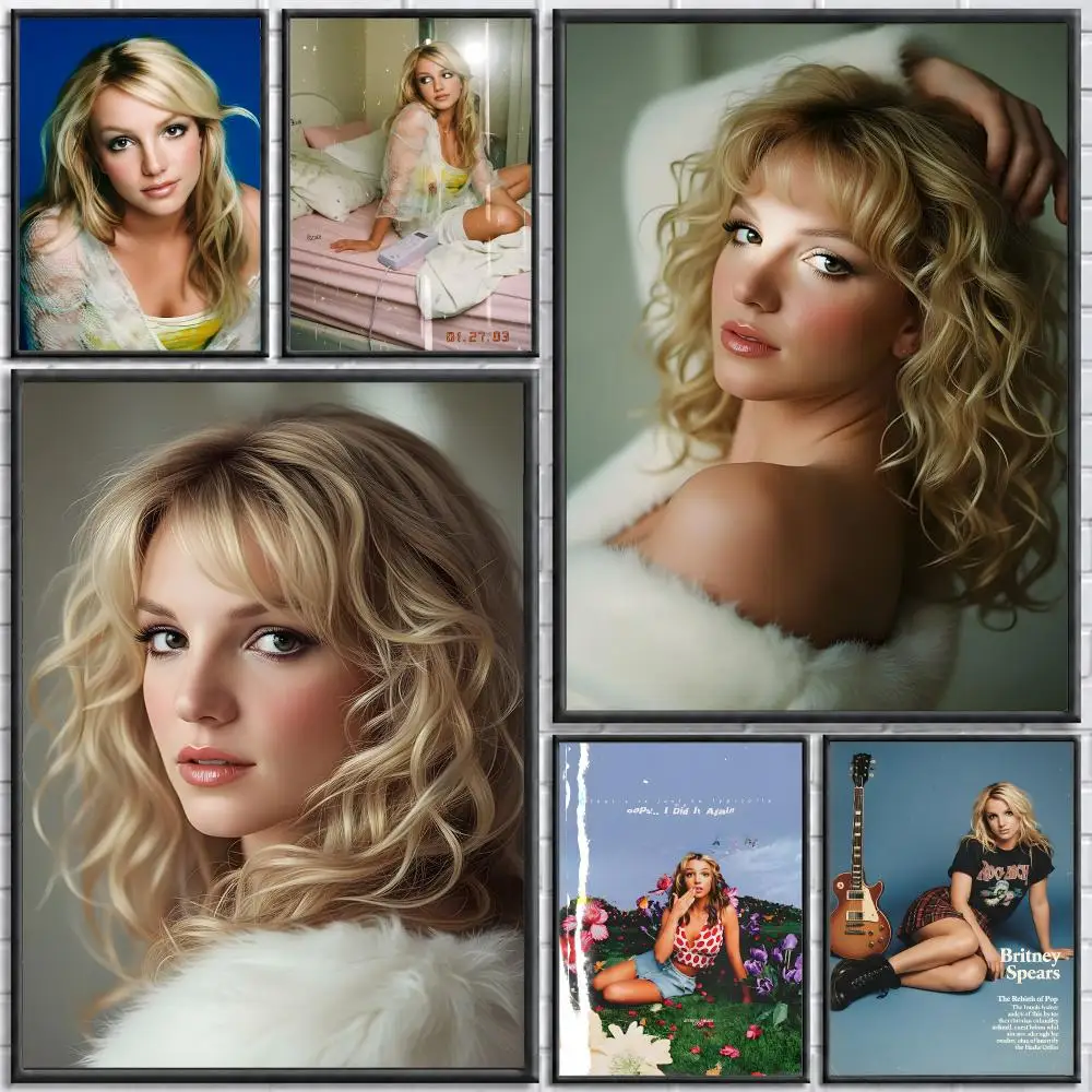 Singer Britney Spears Poster Self-adhesive Art Waterproof Paper Sticker Coffee House Bar Room Wall Decor