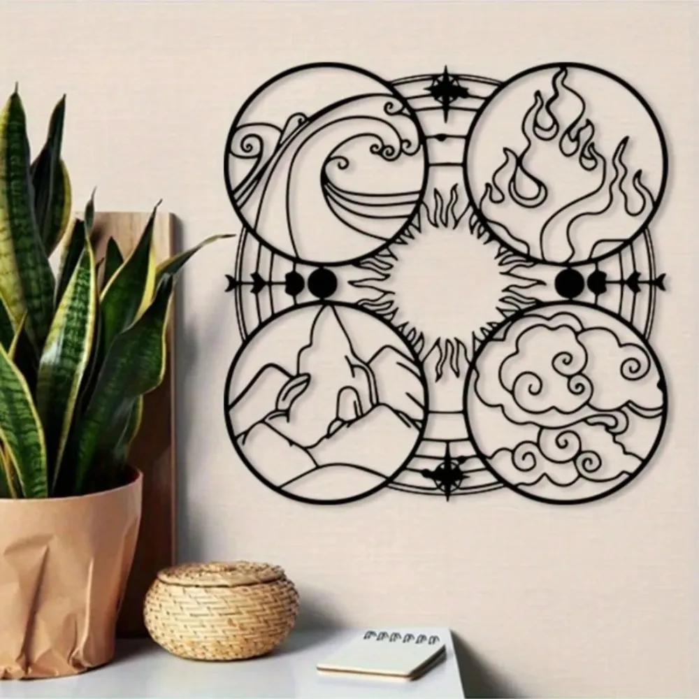 Metal Yin Yang Wall Art, Elemental Harmony Iron Mural for Home & Meditation Room Decor