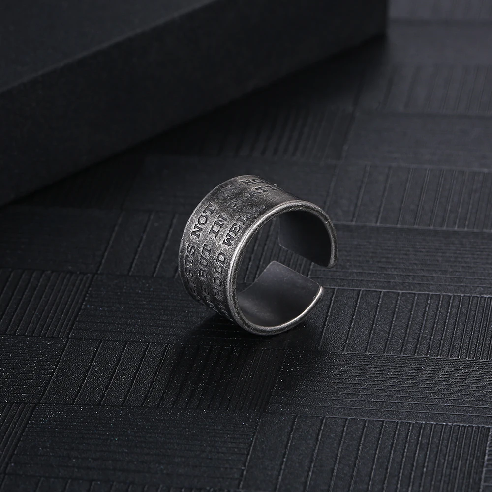 Stainless Steel Open Vintage Round Verse Punk Fashion Trend Circle Minimalist Wide Ring Gifts For Men  Rings image 5