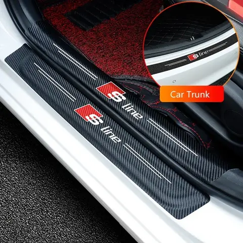 4pcs Car Styling Fiber Door Sills Scuff Plate Guard Stickers Door Threshold Protector For Audi SLINE A3 A4 A5 A6 A7 S3 S4 S5 Q5 10 best sales audi sline stickers - №10