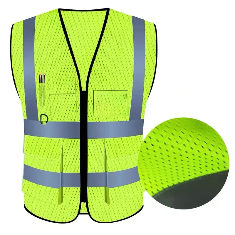 Printable LOGO High Visibility Reflective Safety Vest Summer Breathable Grid Construction Worker Work Safety Vest