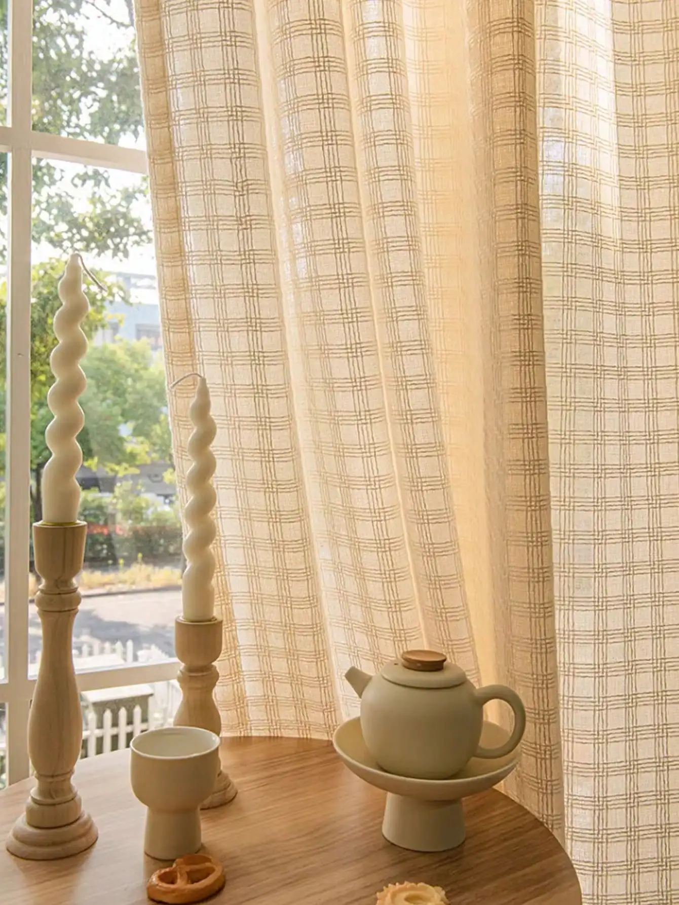 Dream of high-end lattice residential lonely japanese-style log wind bedroom balcony hemp yarn curtain