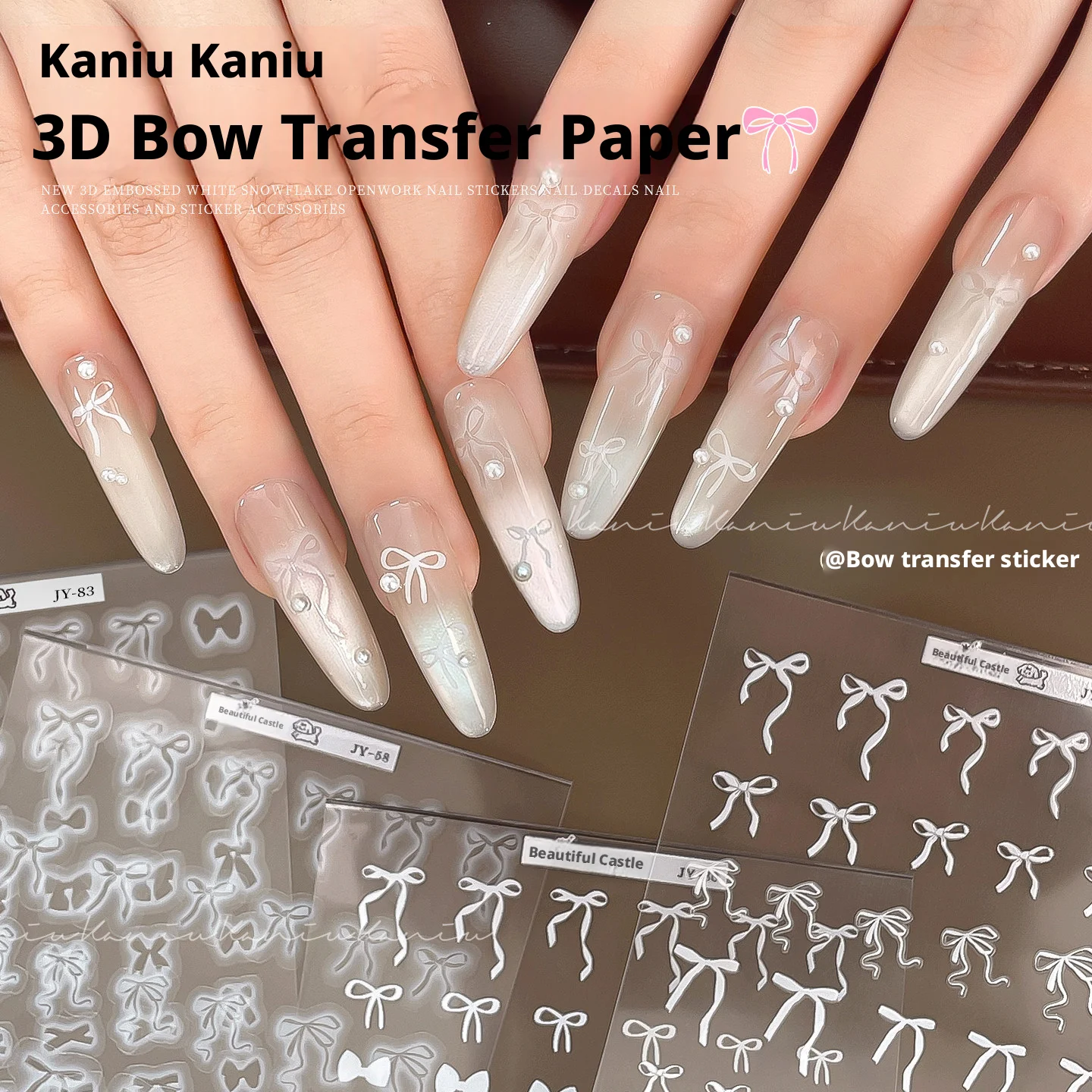 

3D Bowknot Transfer Paper Sticker Elegant Bow Tie Nail Art Decoration Snowflake Self-Adhesive Nail Tips Decals DIY Manicure