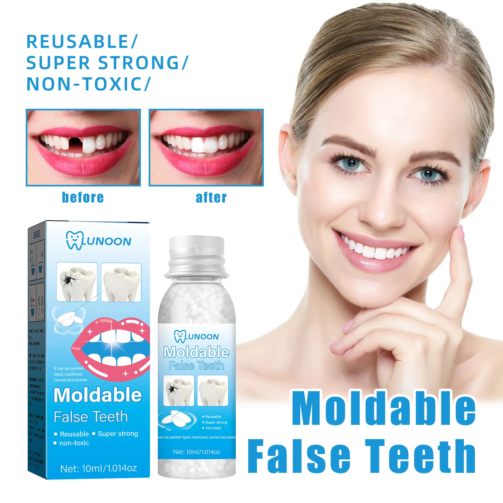 Moldable False Teeth Beads 10g, Reusable Temporary Tooth Repair Granules, DIY Custom Fake Teeth for Halloween Cosplay Party, Fix Missing & Broken Teeth, Non-Toxic Moldable Dental Material for Oral Beauty