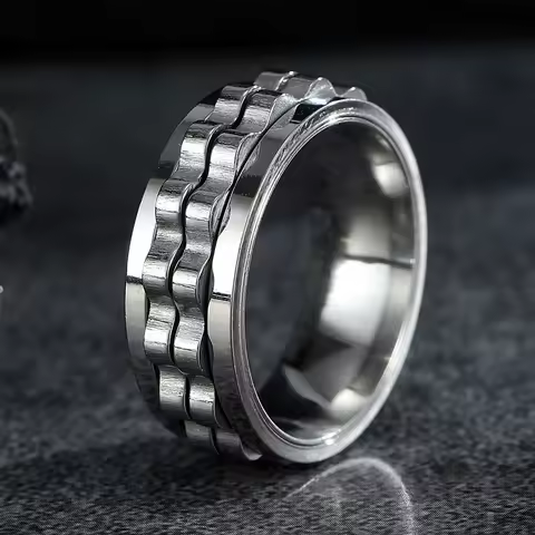 Hip Hop Gear Rotating Spinning Rings For Men Anti Anxiety Stainless Steel Silver Color Wedding Band Finger Ring Anillo Hombre