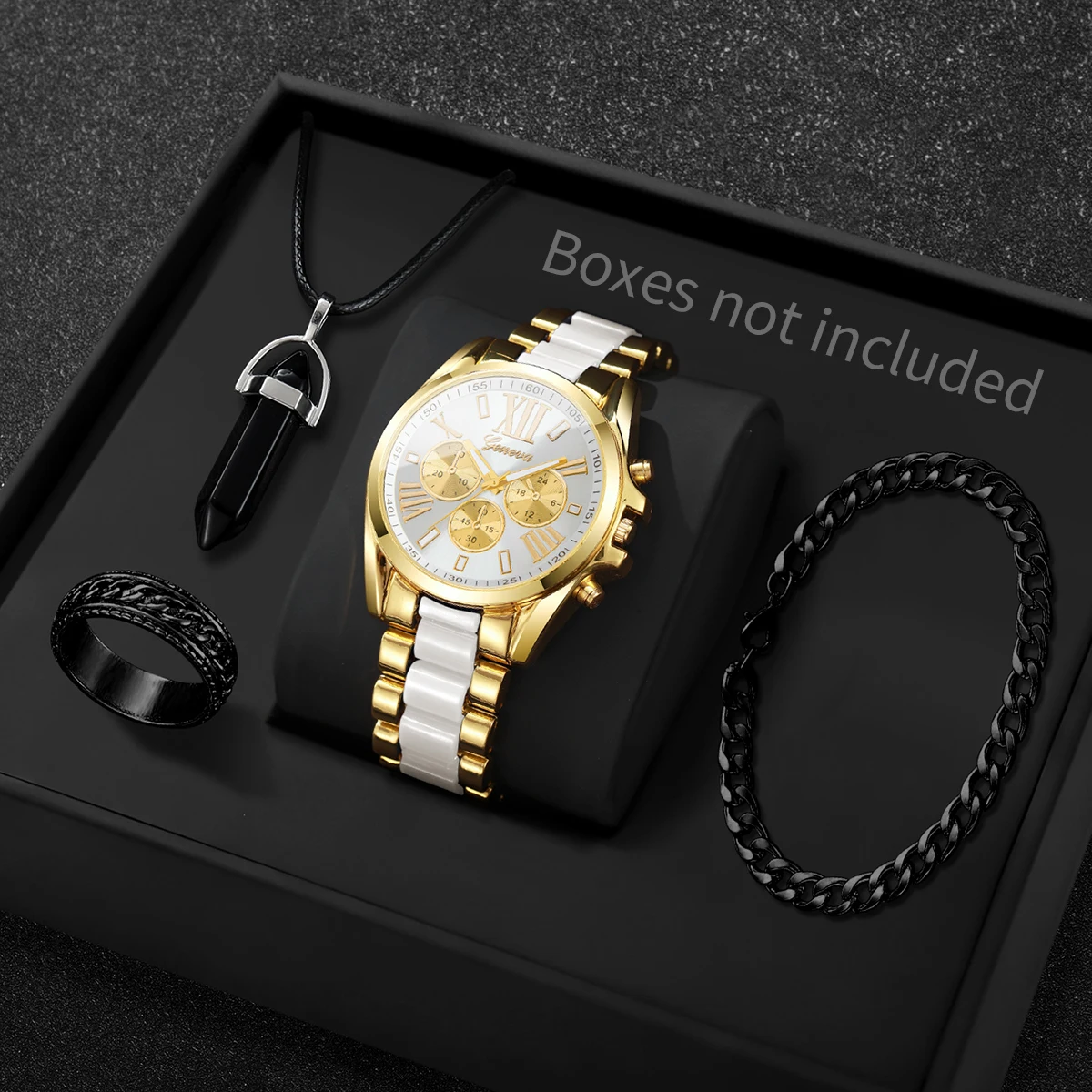 4PCS/Set Fashion Roma Dial Men Business Watches Luxury Male's Quartz Wristwatch Jewelry Set Reloj Hombre (Without Box)