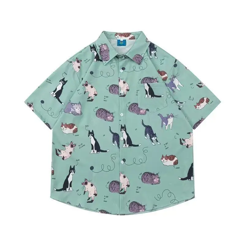 

Animal Paradise 2025: Свободная рубашка с короткими рукавами и полным принтом свежих животных в японском стиле с граффити