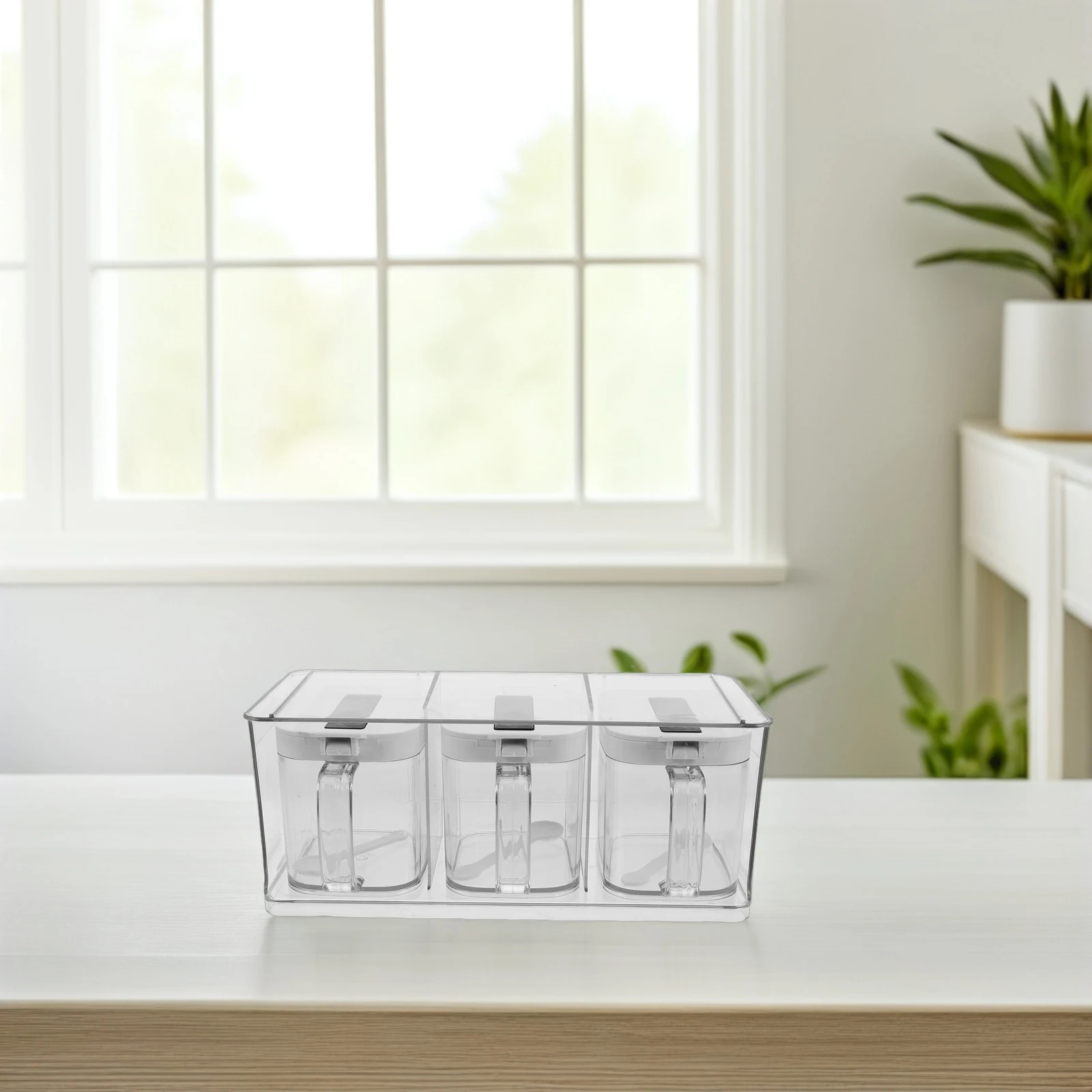 

1 set 1 Set Clear Seasoning Box Kitchen Spice Storage Container Acrylic Condiment Jar With Lid Airtight Seal Salt Sugar Holder