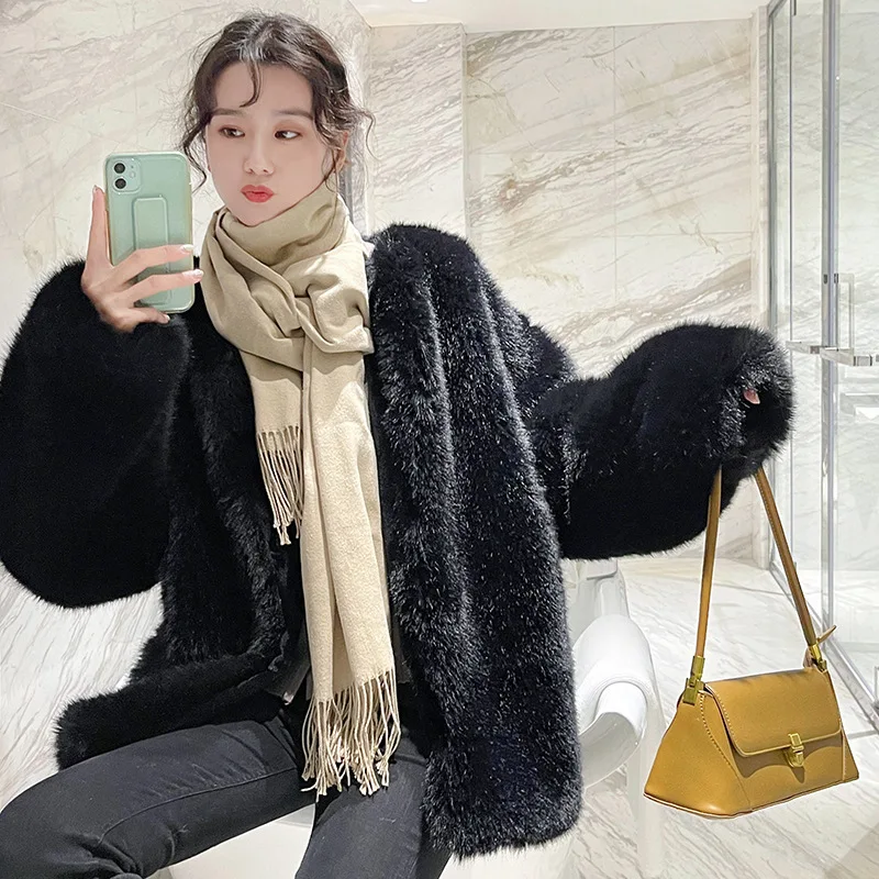 Luxury Mid Long Faux Fox Fur Jacket Women Winter Fluffy Coat 2024 New Long Sleeve Plush Fur Coats Artificial Overcoat Streetwear