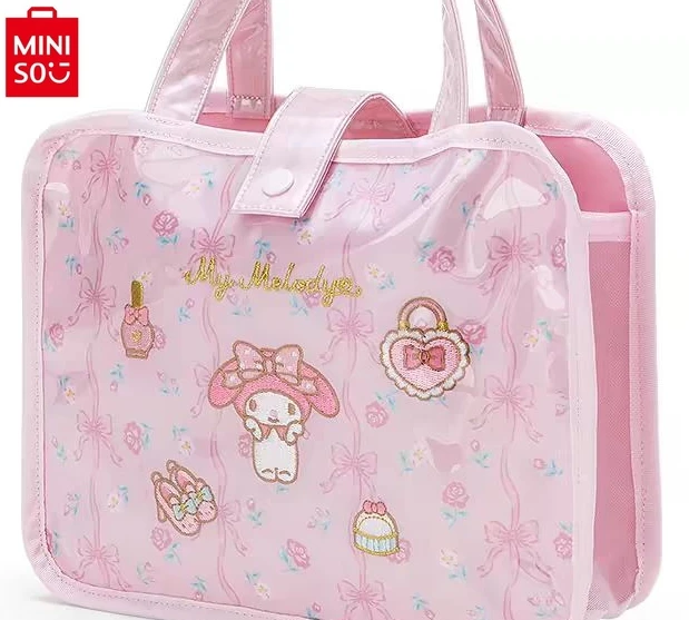 MINISO   Sanrio Cartoon Embroidered Melody Printing Portable Toilet Multi functional Waterproof Sweet Versatile Handbag