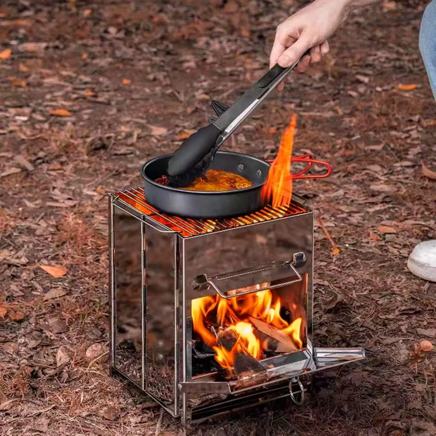 Outdoor Folding Wood Stove Mini Stainless Steel Oven BBQ Camping Picnic Folding Charcoal Stove Outdoor Heating Barbecue Grill