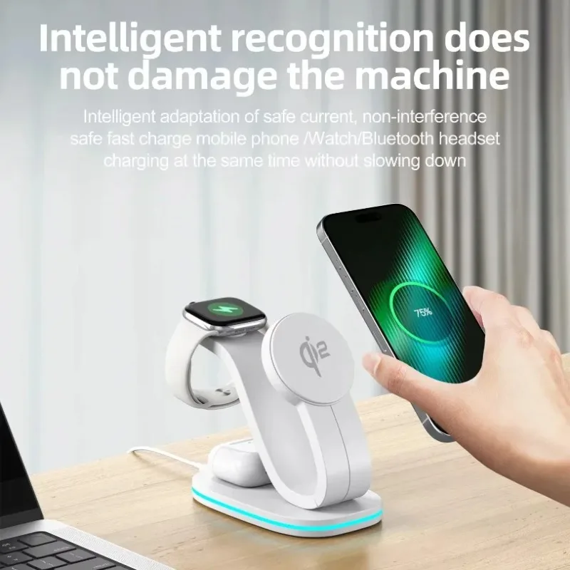 

Многофункциональное магнитное беспроводное зарядное устройство Qi2 3-в-1 для Magsafe iPhone 17 16 15, iWatch 9/8/7/6, AirPods Pro 2 – док-станция для быстрой зарядки