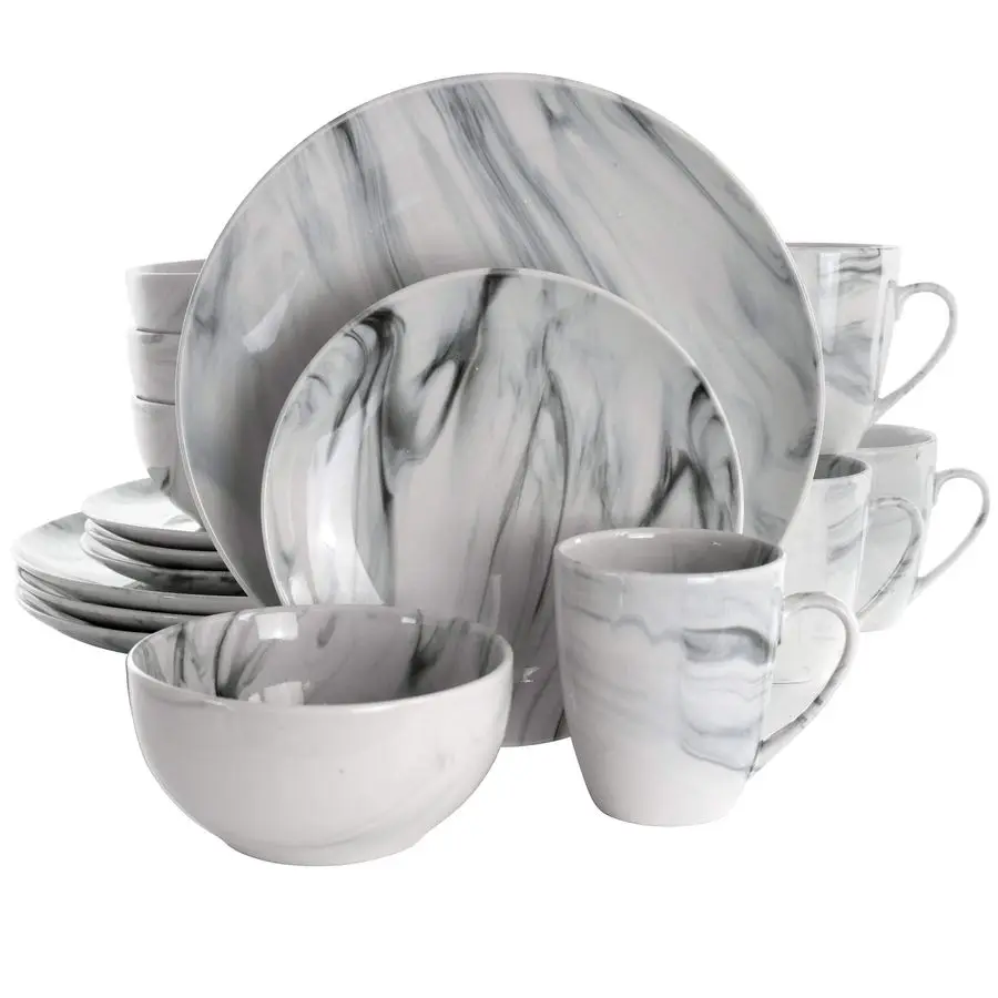 

Fine Marble 16 Piece Stoneware Dinnerware Set in Black and White