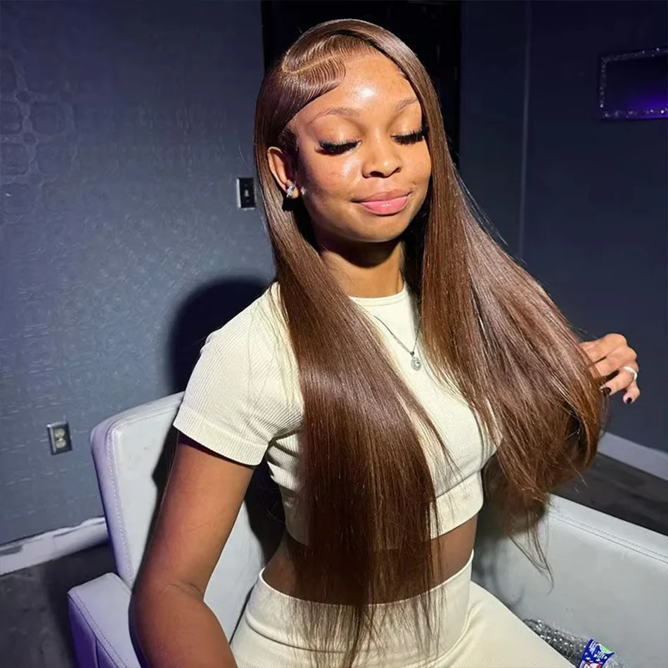 باروكة من شعر طبيعي 13x4 HD الدانتيل الشفاف الشوكولاته البني أمامي الدانتيل الباروكات مستقيم قبل قطعها الملونة لا ذرف شعر مستعار للنساء