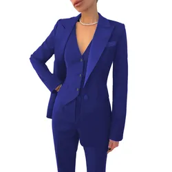 Conjunto de traje de negocios de 3 piezas para mujer, chaleco de una sola botonadura con solapa de muesca, trajes de trabajo de oficina para mujer (Blazer + chaleco + Pantalones)