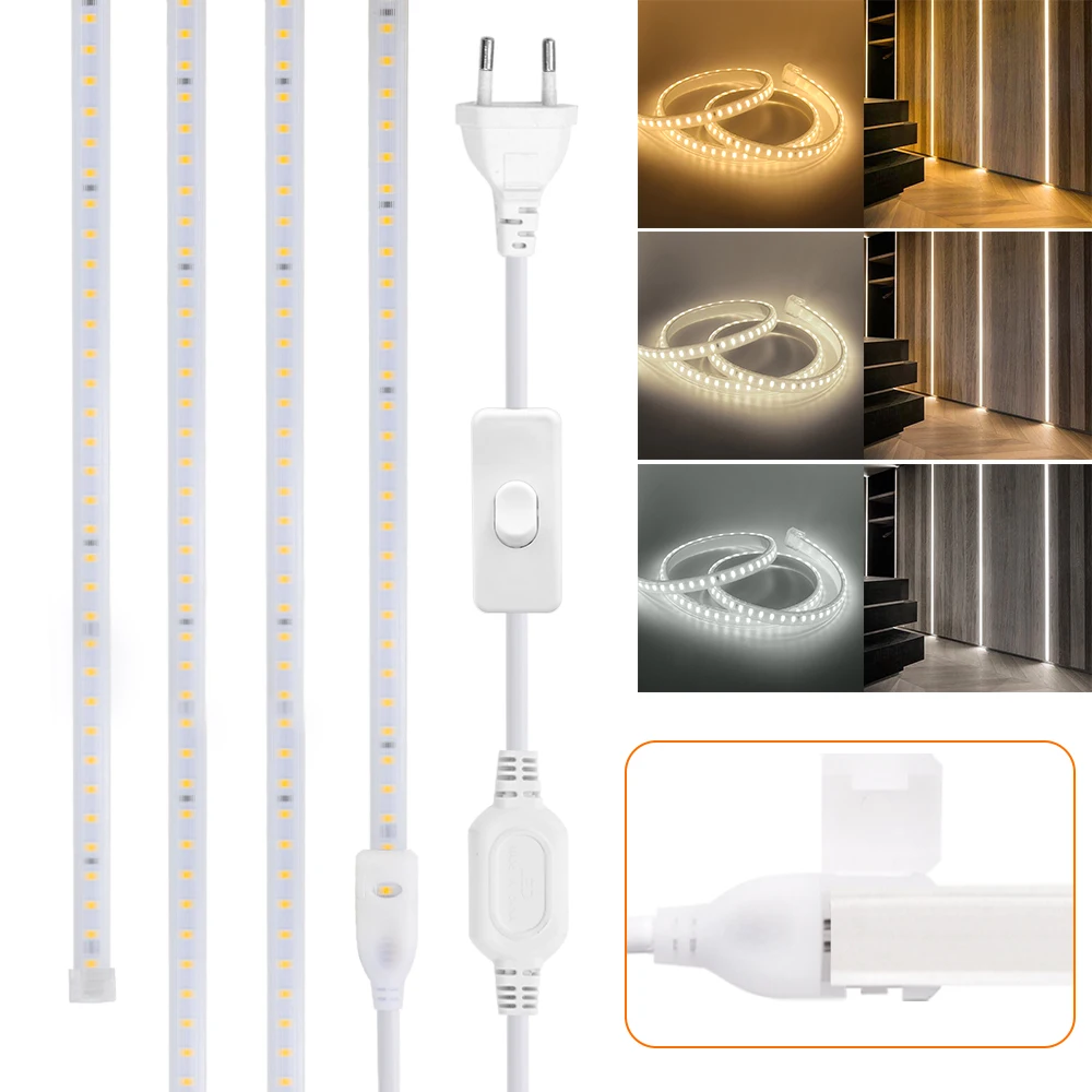 

IP65 Waterproof LED Strip Light AC220V 230V 2835 SMD 120LEDs/M Wireless String Rope Lamp ON OFF Switch 3000K 4000K 6500K White